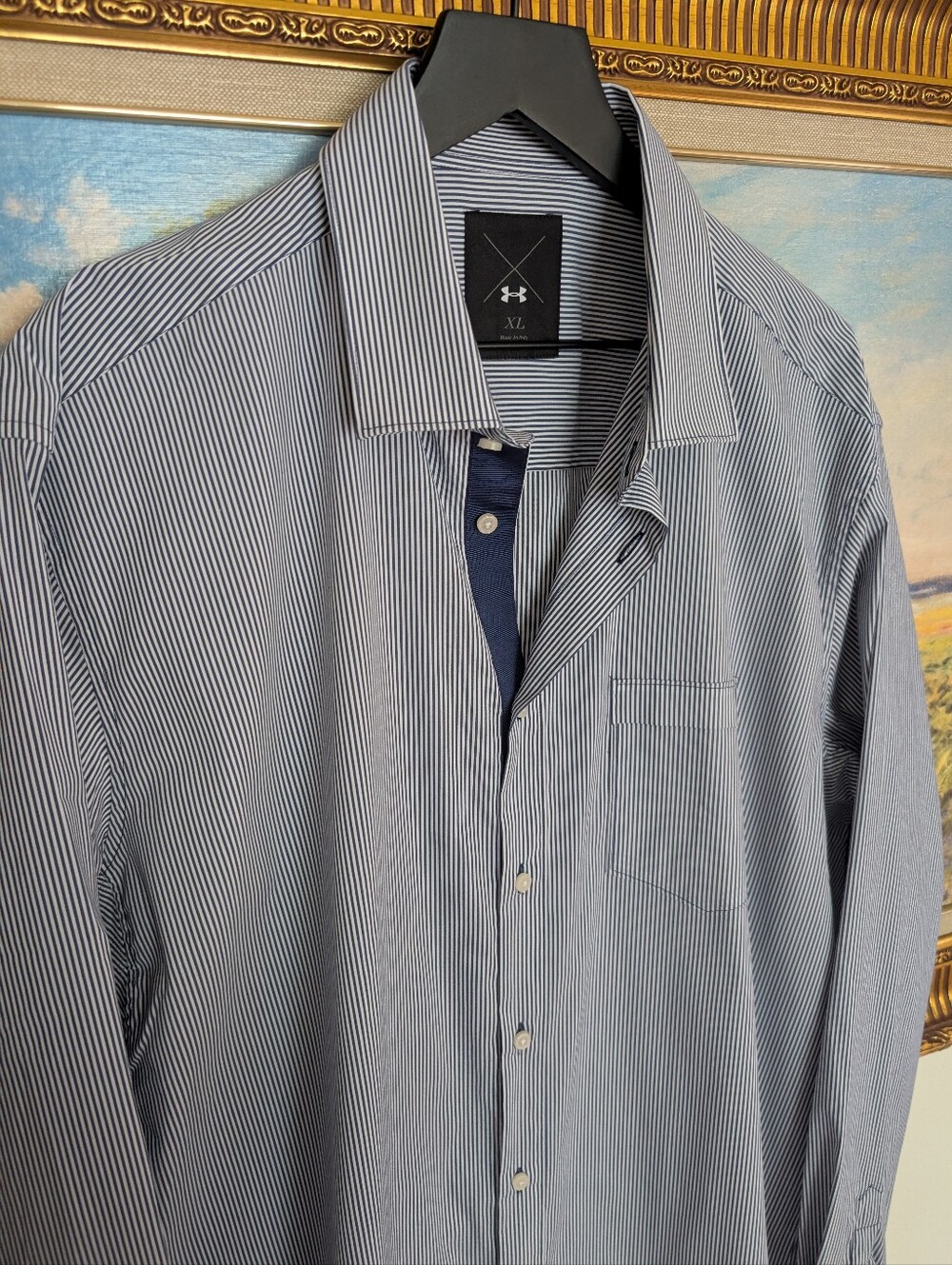 Under Armour Made In Italy Blue Pinstripe Shirt - XL